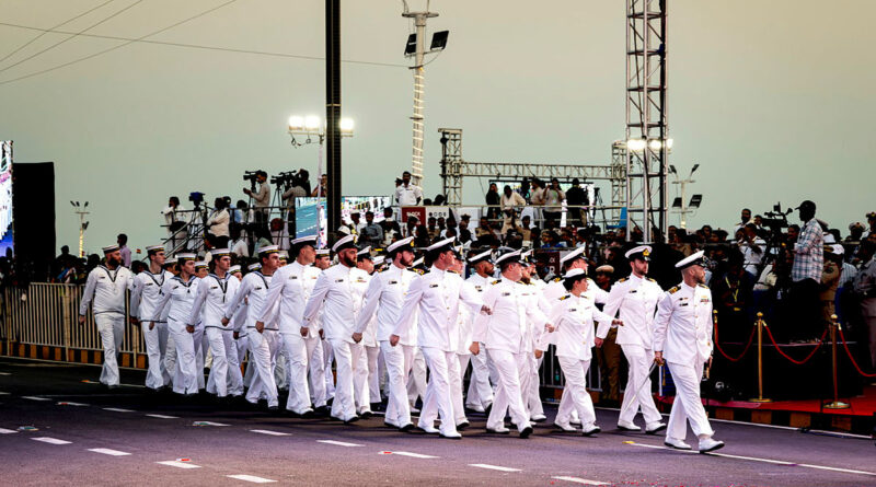 HMAS Warramunga ships company during the International Fleet Review City Parade at Ramakrishna Beach, Vishakhapatnam, India. Story by Sub Lieutenant Keigan Gunther. Photos by Leading Seaman Abdus Chowdhury.