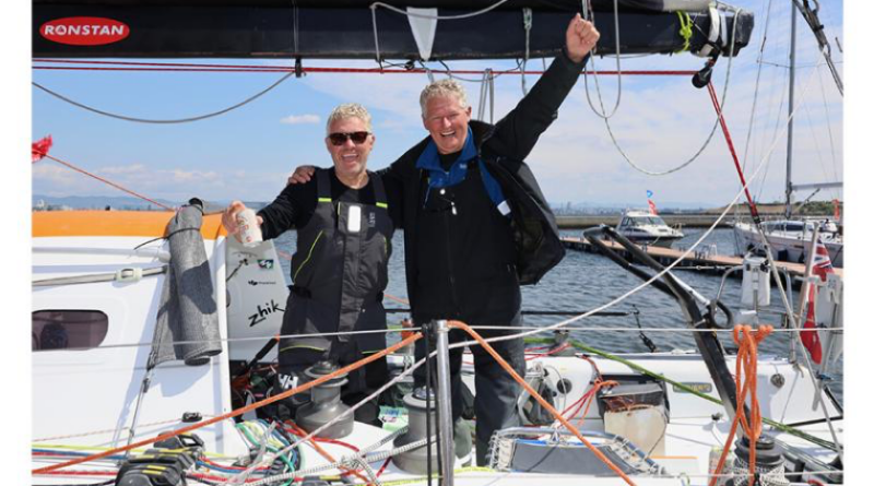Sergeant Darrell Greig and Wing Commander (retd) Kevin Le Poidevin at the end of their 5500+ nautical mile double-handed sail from Melbourne to Osaka in 2025. Story by Wing Commander Deanna Nott.