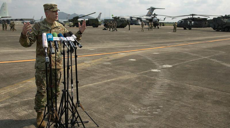 Commanding General of America’s First Corps Lieutenant General Matthew McFarlane speaks in Thailand during the multinational Exercise, Cobra Gold. Story and photo by Captain Charles Miranda,