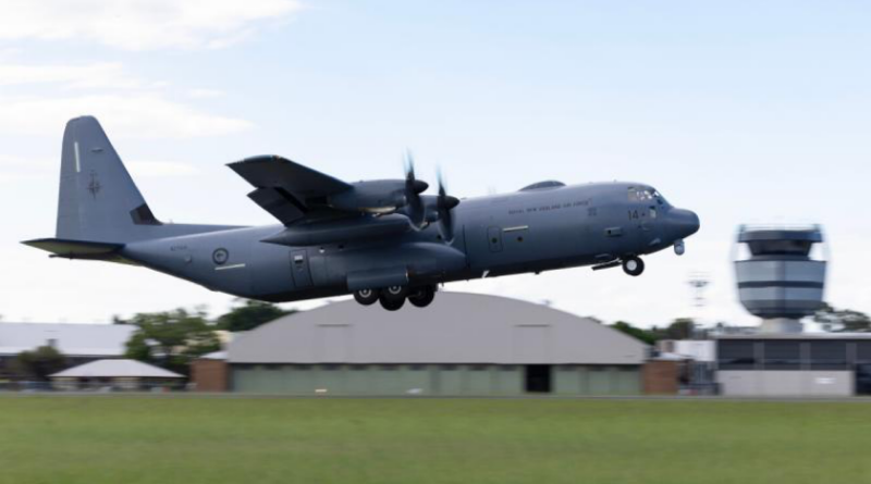 A Royal New Zealand Air Force C-130J-30 Hercules departs RAAF Base Richmond, NSW, as part of Exercise Trojan Compass. Story by Flight Lieutenant Chloe Megson. Photo by Leading Aircraftwoman Mikaela Fernlund.