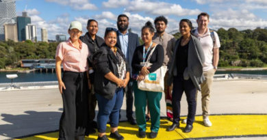 Journalists from Polynesia and Micronesia, along with staff from Australia’s Department of Foreign Affairs and Trade, stand on the helipad of ADV Reliant at Garden Island, NSW. Story by Sub-Lieutenant Jonathan Rendell. Photos by Able Seaman Taylor Johnson.