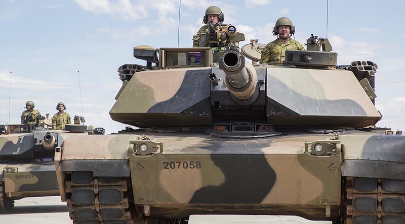 M1A1 Abrams tanks from the 1st Armoured Regiment exit the parade ground following the Cambrai Parade 2017. Photo by Corporal Craig Barrett.