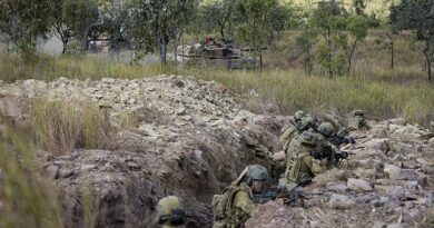 Australian Army soldiers from the 1st Battalion, Royal Australian Regiment, conduct a trench clearance supported by Abrams main battle tanks from 2nd Cavalry Regiment, as part of Exercise Brolga Sprint at Townsville Field Training Area, Queensland. Photo by Private Jessica Gray.
