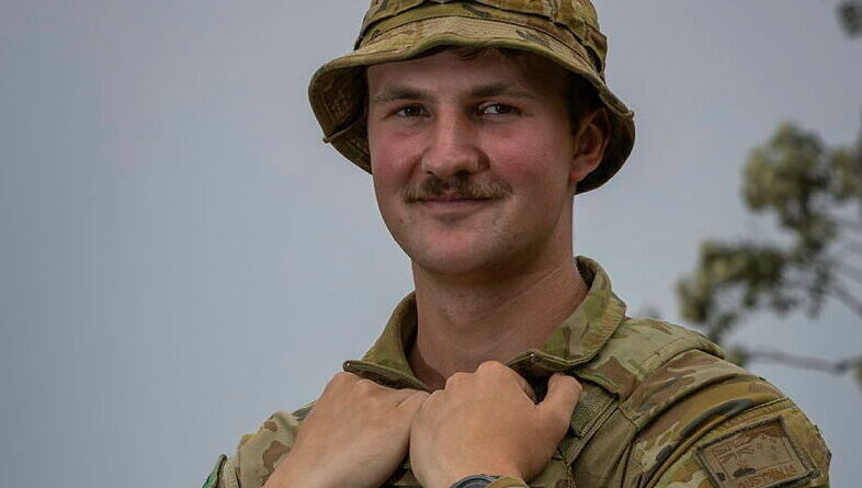 Sapper Brodie Tarleton from 3 Troop School of Military Engineering at the Direct Fire Support Weapons range as part of initial employment training at Holsworthy Barracks, Sydney. Story by Captain Aaron Pegram. Photo by Leading Seaman Kylie Jagiello.