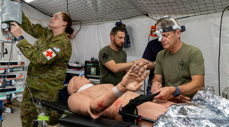 Aviators from 1 Expeditionary Health Squadron and 94 Wing conduct a surgical scenario as part of the JP2060-3 equipment validation inside a Role 2 Field Hospital mission system during Exercise Stoic Gauntlet 2026. Story by Flight Lieutenant Kat Thomasson. Photos by Leading Aircraftman Campbell Latch.