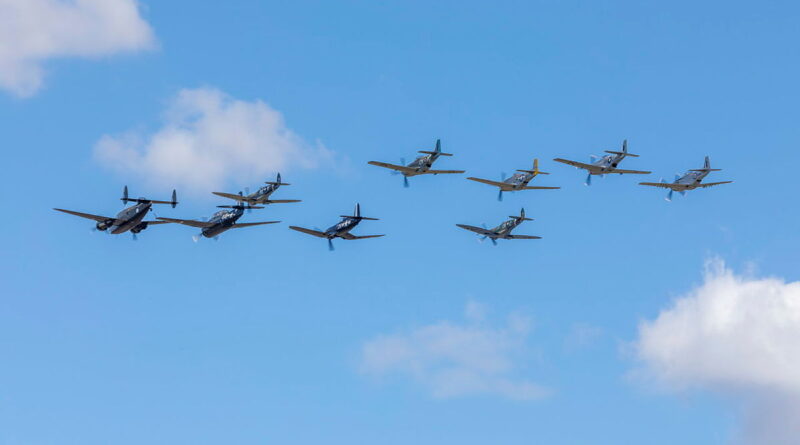 Seven heritage Air Force aircraft fly in formation. Story bu Squadron Leader Shaun Donnelly. Photos by Leading Aircraftman Stewart Gould.