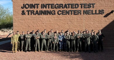 RAAF and United States Air Force personnel at Nellis Air Force Base during a synthetic training exercise.