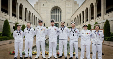 Finalists in the Royal Australian Navy's 2026 Sailor of the Year, including winner Leading Seaman Jesse Nicholson (third from right), at the Australian War Memorial. Story by Lieutenant Jonathan Wills. Photos by Kris Kerehona.