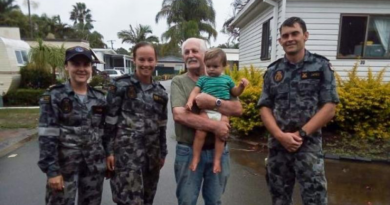 Leading Seaman Abbey Lane, centre left, with Ron and Mason during Operation Flood Assist in 2022. Story by Corporal Michael Rogers.