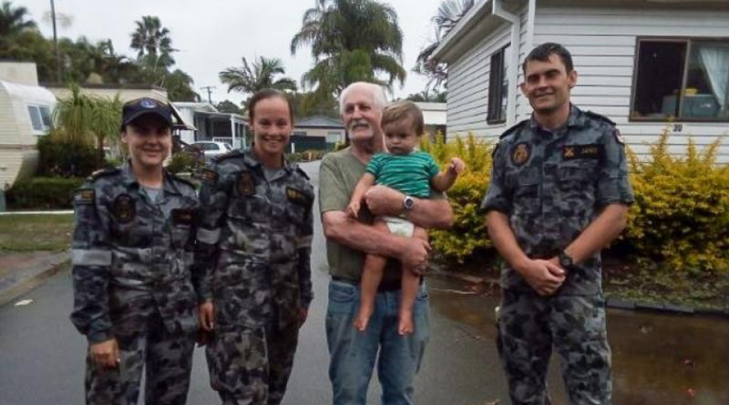 Leading Seaman Abbey Lane, centre left, with Ron and Mason during Operation Flood Assist in 2022. Story by Corporal Michael Rogers.