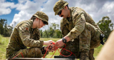 Lieutenant James Sullivan, right, and Captain Charlotte Bradstreet prepare an explosive charge during the explosives supervisor course at Holsworthy Barracks. Story by Lieutenant Emily Tinker. Photos by Corporal Hamid Farahani.