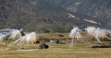 LAV-25s deploy M-257 smoke grenade systems during the final phase of the 2026 Bushmaster Challenge at competition at Camp Pendleton. US Marine Corps photo by Corporal Sawyer Carleton.