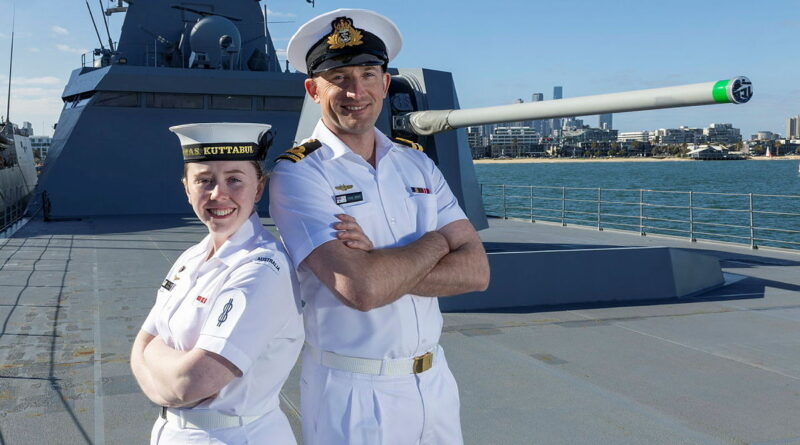 Able Seaman Isabella Anderson and Lieutenant Craig Grant on board the Japanese Ship Kumano, during a port visit to Melbourne. Story by Sub-Lieutenant Andrew Murphy. Photos by Leading Seaman James McDougall.