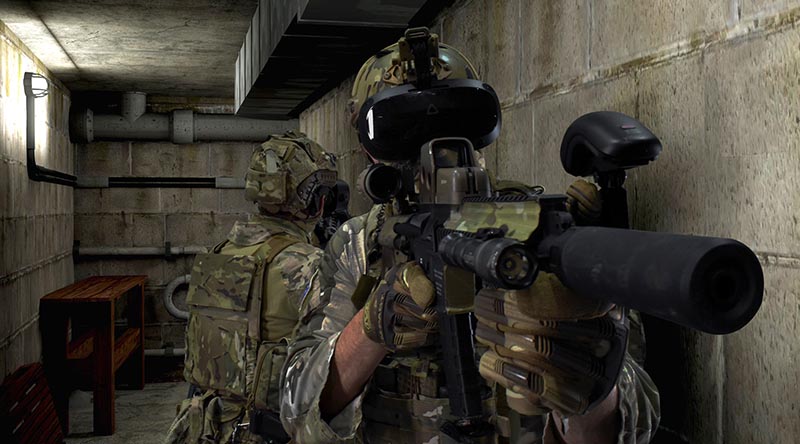 Australian company Operator XR's MR-1 mixed-reality training system being put through its paces. Image supplied.