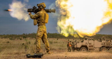 Private Malakai Williams, of 5th/7th Battalion, Royal Australian Regiment, fires a Carl Gustaf recoilless rifle during Exercise Predators Walk in the Northern Territory. Story by Major Sarah Kelly. Photos by Corporal Michael Currie.