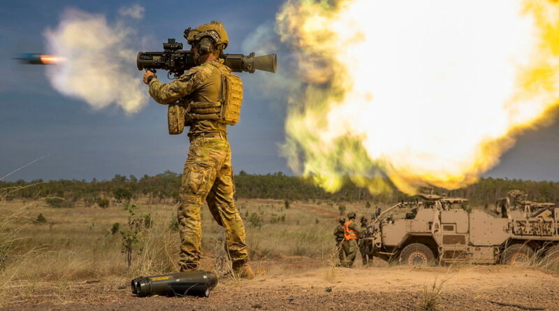 Private Malakai Williams, of 5th/7th Battalion, Royal Australian Regiment, fires a Carl Gustaf recoilless rifle during Exercise Predators Walk in the Northern Territory. Story by Major Sarah Kelly. Photos by Corporal Michael Currie.