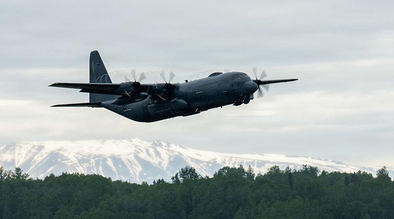 A Royal New Zealand Air Force C-130J Super Hercules takes off from Joint Base Elmendorf-Richardson, Alaska, during Exercise Red Flag-Alaska 26-2. US Air Force photo by Senior Airman Owen Daives.