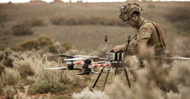 Craftsman Jeremy Tjong prepares the Callisto 50 heavy-lift uncrewed aerial system at Cultana Training Area during Exercise Black Prince 3. Story by Major Peter Nugent.