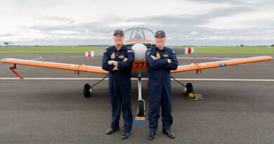 Commanding Officer 100 Squadron Richard Brougham and Wing Commander David Chaplin farewell the CT4A at RAAF Base Point Cook, Victoria. Story by Flight Lieutenant Holly Ryan. Photos by Leading Aircraftman Jonathon McCaffrey.