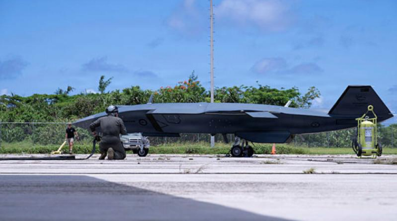The MQ-28A Ghost Bat demonstrates integration with other platforms during Exercise Valiant Shield. Story by Squadron Leader Shaun Donnelly. Photo by Senior Airman Austin Salazar, US Air Force.