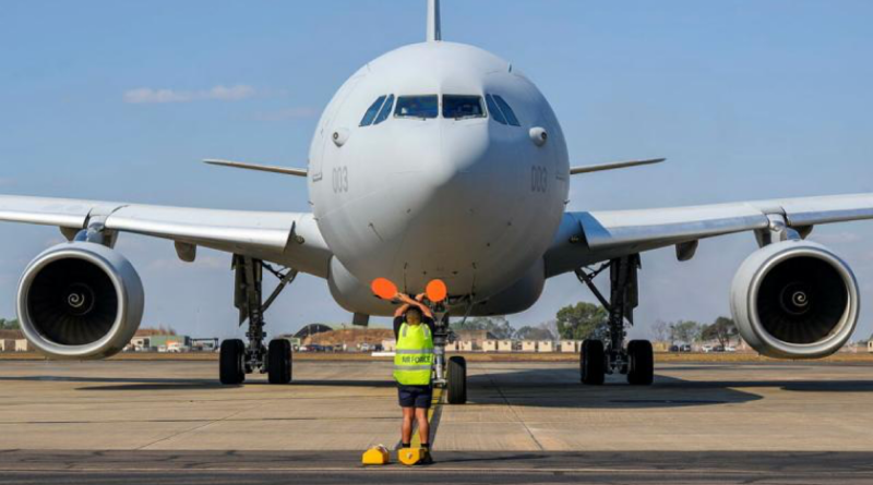 A Republic of Korea Air Force A330 multi-role tanker transport aircraft arrives at RAAF Base Darwin to take part in Exercise Pitch Black. Story by Flight Lieutenant Holly Ryan. Photo by Corporal Maddie Butcher.