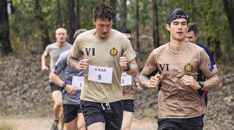 Private Ethan Takac runs ahead of other soldiers up Enoggera Hill during the annual 7th Brigade ‘King of the Hill’ endurance challenge. Photo by Captain Tadek Markowski.