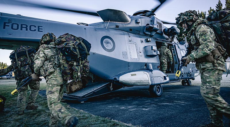 New Zealand Army Reserve soldiers embark an a Royal New Zealand Air Force NH-90 as they deploy on exercise. NZDF photo supplied.