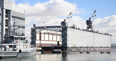 USS Arco (ARDM-5), primarily used for dry-docking and repairing US Navy nuclear-powered fast-attack submarines, at Portsmouth Naval Shipyard, San Deigo, California, has been in service since 1986. US Navy photo by Jason Saucier.