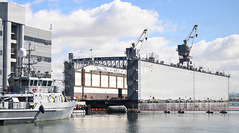 USS Arco (ARDM-5), primarily used for dry-docking and repairing US Navy nuclear-powered fast-attack submarines, at Portsmouth Naval Shipyard, San Deigo, California, has been in service since 1986. US Navy photo by Jason Saucier.