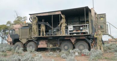 Australian Army personnel from the 1st Armoured Regiment trial advanced manufacturing during Exercise Black Prince 3, operating from a heavy stores module converted to a deployable advanced manufacturing shelter, at Cultana Training Area, South Australia. Photo by Michael Guo.