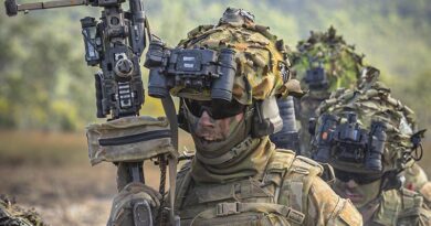Australian Army soldiers from the 8th/9th Battalion, Royal Australian Regiment, conduct an assault during a danger-close live-fire activity during Exercise Diamond Dagger 2026 at Shoal-water Bay Training Area, Queensland. Photo by Corporal Jason Slape.