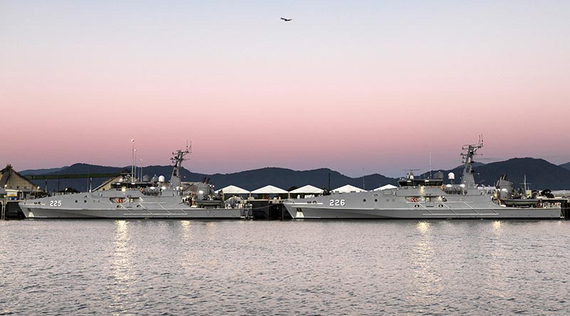 Patrol boats Cape Spencer and Cape Hawke berthed at HMAS Cairns before their dual commissioning ceremony in Cairns. Photo by Leading Seaman Ernesto Sanchez Jr.