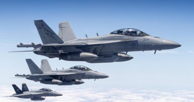 Two Royal Australian Air Force EA-18G Growlers and an F/A-18F Super Hornet queue up for fuel from an air-to-air refuelling tanker during Exercise Pitch Black 26. Photo by Leading Aircraftman Jamie Kohlmann.