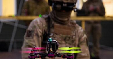 A New Zealand soldier demos a drone he built during an advanced drone course. NZDF photo supplied.