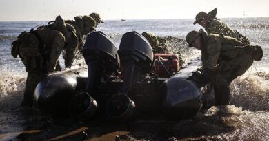 Pilbara Regiment soldiers launch a Zodiac during Exercise Colt at Exmouth, Western Australia. Photo by Leading Aircraftman Chris Tsakisiris.
