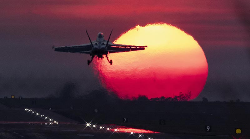 A Royal Australian Air Force F/A-18F Super Hornet lands at RAAF Base Darwin following an Exercise Pitch Black 26 sortie. Photo by Warrant Officer Ricky Fuller.