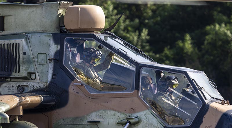 Australian Army Tiger armed reconnaissance helicopter pilots from 162 Reconnaissance Squadron, prepare for a flying mission during exercise Keris Strike 26 in Sabah, Malaysia. Photo by Corporal Jack Pearce.