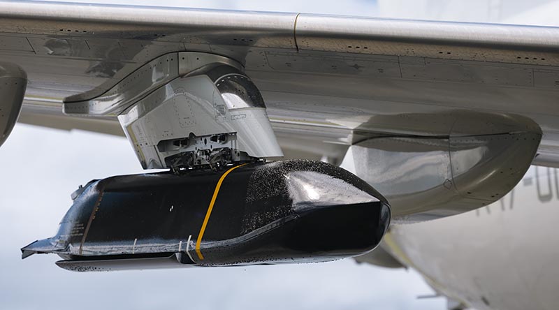 An AGM-158C Long Range Anti-Ship Missile (LRASM) loaded to an RAAF P-8A Poseidon during Exercise Medusa Fury, at Marine Corps Base Hawaii. Photo by Leading Aircraftwoman Taylor Anderson.