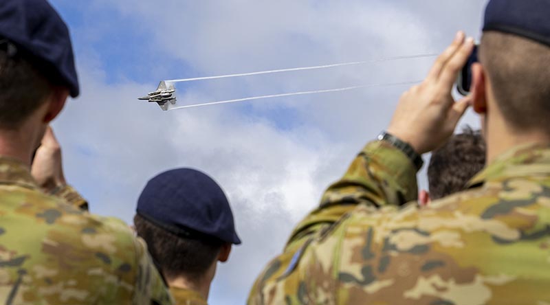 A Royal Australian Air Force F-35A Lightning II performs an aerial display during the RAAF School of Technical Training visit day, at RAAF Base Wagga, NSW. Photo by Leading Aircraftman Jakob Reid.