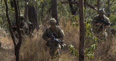 Australian Army soldiers assault the main defensive position during the culminating activity of Exercise Pozieres Run in Shoalwater Bay Training Area, Queensland. Photo by Trooper Wade Musicka.