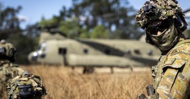 Australian Army soldiers from 1st Battalion, Royal Australian Regiment, prepare to board a CH-47 Chinook during Exercise Septimus Strike at Townsville Field Training Area, Queensland. Photo by Private Cooper Boyce.