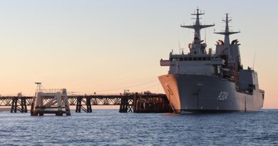 HMAS Stalwart refuelling the Harold E Holt communications facility, Point Murat Pier, WA. Photo by Leading Seaman Thompson Franklin.