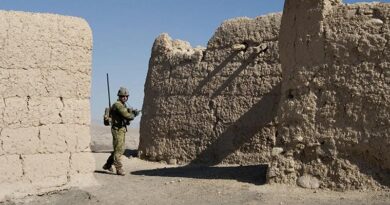 An Australian Army soldier from 5RAR patrols in the Mirabad Valley, Afghanistan during Mentoring Task Force 2 in 2011. Photo by Private Matt Bickerton.
