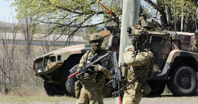 Australian Army soldiers from 1st/15th Royal New South Wales Lancers on patrol during Exercise Menin Vigil in Bathurst, NSW. Photo by Captain Harrison Selmes.