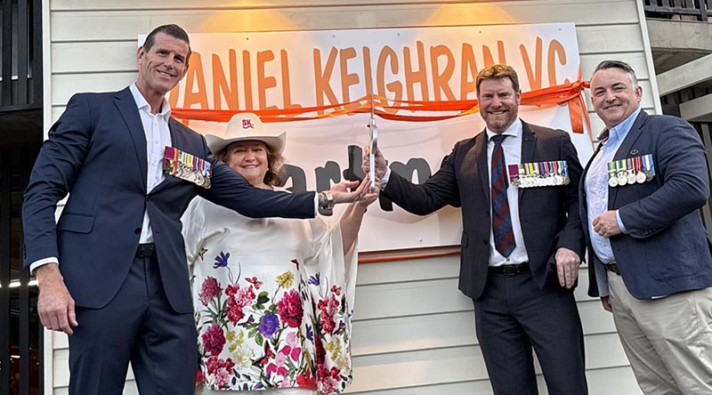 Gina Rinehart in fine company at the opening of the Daniel Keighran VC Apartments in Brisbane. Photo supplied.