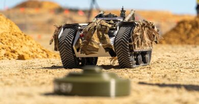 An uncrewed ground vehicle navigates a competition course during Exercise Western Dawn 2026. Photo by Corporal Saar Hayon.