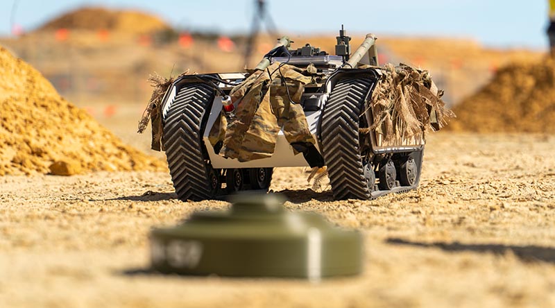 An uncrewed ground vehicle navigates a competition course during Exercise Western Dawn 2026. Photo by Corporal Saar Hayon.