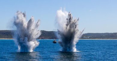 An underwater demolition explosion during Exercise Dugong 2026 in Pittwater, NSW. Photo by Able Seaman Taylor Johnson.