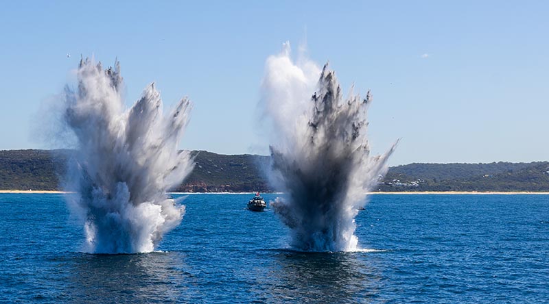 An underwater demolition explosion during Exercise Dugong 2026 in Pittwater, NSW. Photo by Able Seaman Taylor Johnson.