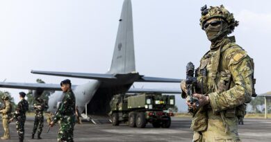 Australian Army soldiers from 2nd Battalion, The Royal Australian Regiment and Indonesian Armed Forces provide security during Exercise Keris Woomera 2026 in Manado, Indonesia. Photo by Corporal Dana Millington.